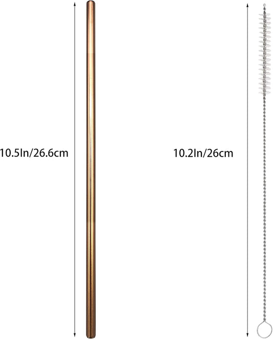 10 Pcs Stainless Steel Straws, Reusable Drinking Straws, Straight Metal Straw Sets with 2 Pcs Cleaning Brushes (10.5 Inch, Rose Gold)