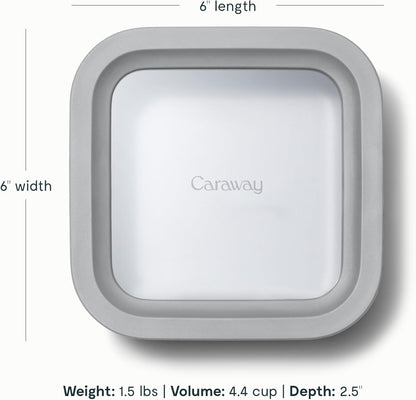 Caraway 6pc Glass Food Storage Set – 4.4 Cup Food Containers (6) - Ceramic Coated - Non Toxic, Non Stick with Lids - Microwave Safe - Gray