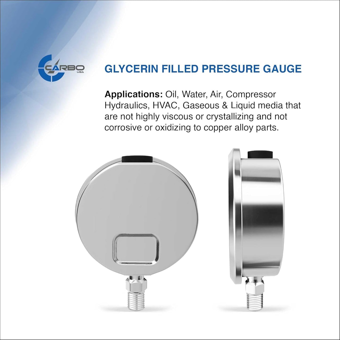 Stainless Steel Pressure Gauge Dual Display (-30/0 / +15 inHg/psi) - 2 1-2" Glycerine Liquid Filled Water Air Oil Gas Gauge with Polycarbonate Lens & Brass Connection - 1/4" NPT