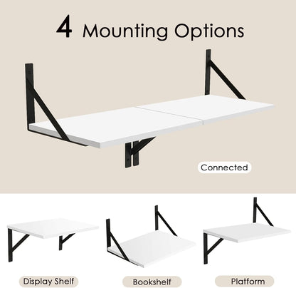 DINZI LVJ Deep Floating Shelves, 16 W x 12" D Wall Shelves Set of 2, Wide Display Shelf Wall Mounted with Brackets, Easy-to-Install Floating Bookshelf for Living Room, Bathroom, Bedroom, White