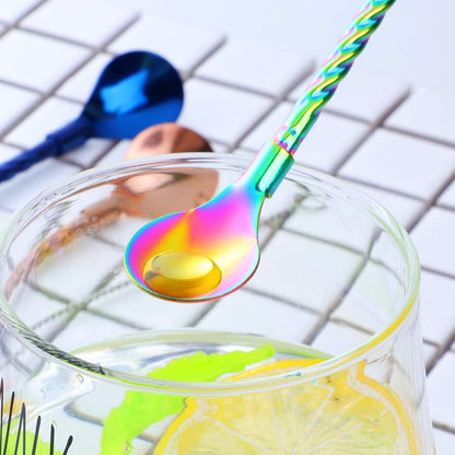 10 pcs Metal Straw Spoons with 2 Cleaning Brushes, Reusable Drinking Spoon Straws for Iced coffee, Iced tea, Milkshake, Cocktail, Smoothies (mix colors)