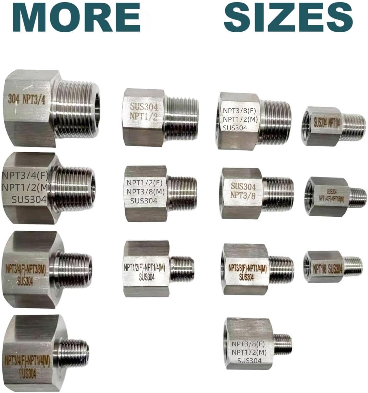 2 pieces Npt3/4 Female to Npt3/8Male Reducer,3/4-3/8Water pipe Adapter, Fabricate of 304 Stainless Steel