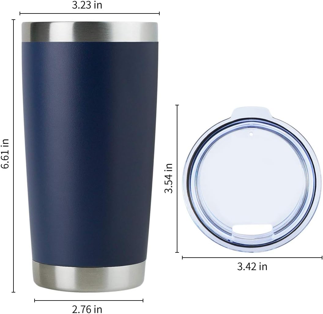 DOMICARE 20oz Stainless Steel Tumbler Bulk with Lid, Double Wall Vacuum Insulated Travel Mug, Powder Coated Coffee Cup (Navy, 12)