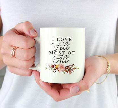Andaz Press Fall Burgundy Marsala 11oz. Ceramic Coffee Tea Mug, I Love Fall Most Of All, 1-Pack, Floral Leaves Graphic, Friend, Family, Coworker, Autumn Season, Thanksgiving Ideas