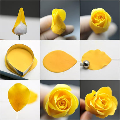 10 Pcs Austin Rose Cutter Set and 2 Pcs Rose Petals Shape Silicone Fondant Mold Veining Petal Sugar Flower Making Tool Cake Decorating Gumpaste Flowers Decor Kit