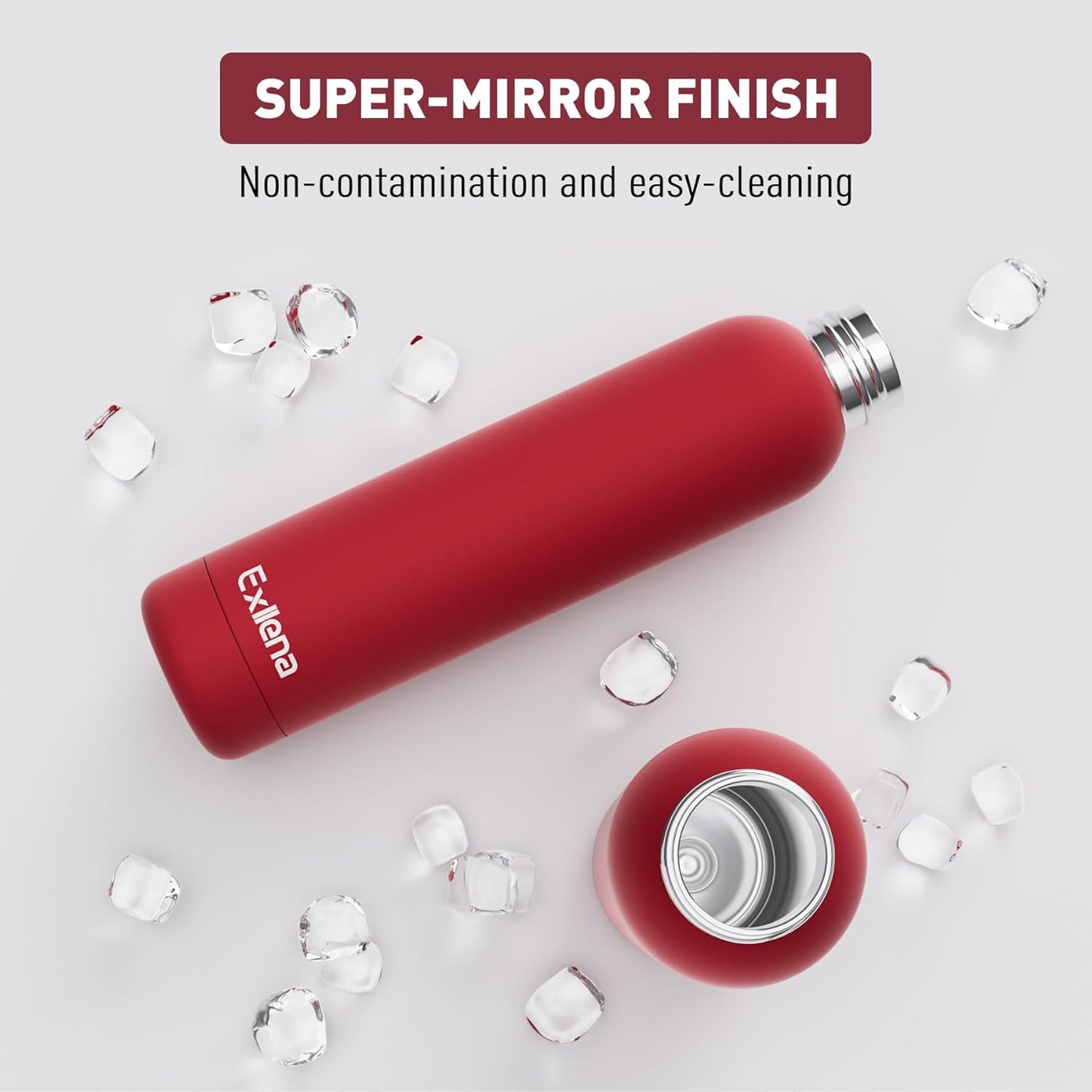 Slim Insulated Water Bottles for Travel 25oz with Clip, Double Wall Vacuum Stainless Steel Water Bottle Keeps Drinks Cold 24 Hrs/Hot 12 Hrs, 100% Leakproof, BPA Free（Red）