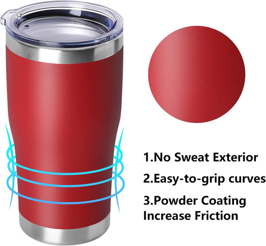 DOMICARE 20oz Tumbler with Lid Stainless Steel Tumblers Bulk, Double Wall Vacuum Insulated Coffee Travel Mug Powder Coated Tumbler, 8 Pack Red