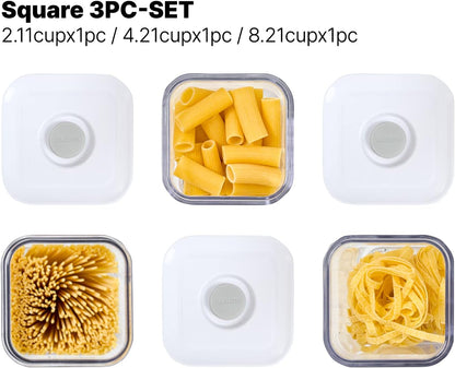 VAKUEN Premium Airtight Food Storage Containers, Square-S 3PC-SET, Smart One-Click Seal Lid, No Hinges, 100% Leak Proof, BPA-FREE, Dishwasher, Freezer & Microwave Safe