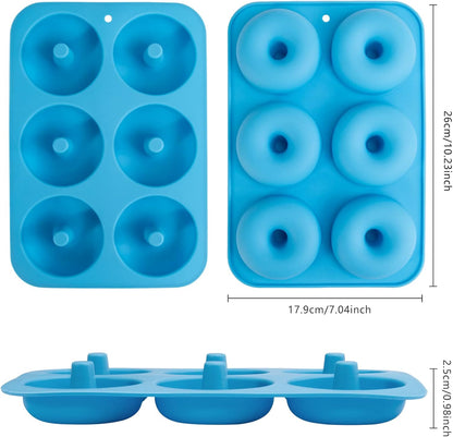Aichoof Silicone Donut Mold for 6 Doughnuts, Set of 2. Food Grade LFGB Silicone Bagels Baking Pan, Non-Stick, Dishwasher Safe, Heat Resistant and Microwave Safe(Blue)