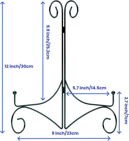 Iron Plate Stand for Display with Folding Design, Picture Stands for Tables, 12 Inch Large Easels for Displaying for Book, Art Piece, Photo and Platter, 12’’ Black