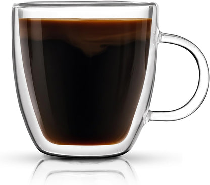 Aurzen 2 Pack Double Walled Glass Coffee Mugs with Handles, Large Insulated Layer Coffee Cups, Clear Borosilicate Mugs, Perfect for Cappuccino, Tea, Microwave Safe (5oz-2Pack B)