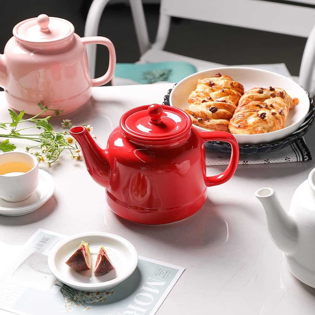 Sweejar 35 oz Porcelain Tea Pot, Teapot with Removable 18/8 Stainless Steel Infuser, Microwave & Dishwasher Safe Tea Maker, Tea Infuser Pots for Blooming loose Leaf Tea,Women Chrismas Women Gift (Red)