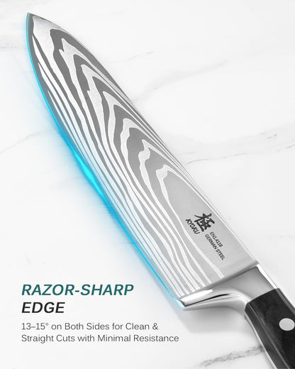 KYOKU 8" Chef Knife, Samurai Series Japanese Chef's Knife with Sharpening Stone, High Carbon Steel Kitchen Knife with Pakkawood Handle Mosaic Pin Gift Box for Meat Vegetable Fruit Chopping Slicing