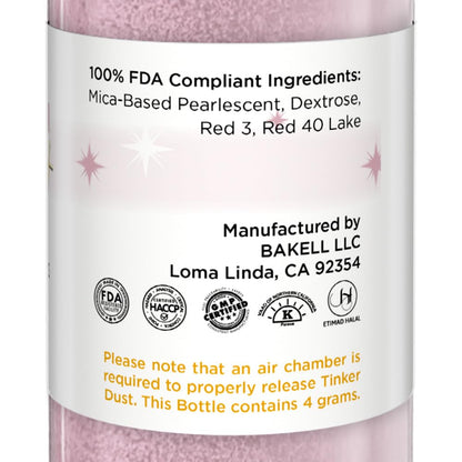 Bakell - Soft Pink Tinker Dust (4g, 1x Mini Spray Pump) Edible Glitter for Food, Desserts, and Beverages!