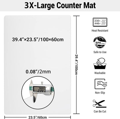 Ewen 39.4x23.5in 2mm Extra Large Silicone Mat, Thick Heat Resistant Placemat Silicone Mats for Kitchen Counter, Bar Workbench Table Protector Cover Pad for Air Fryer Coffee Maker Stove Translucent