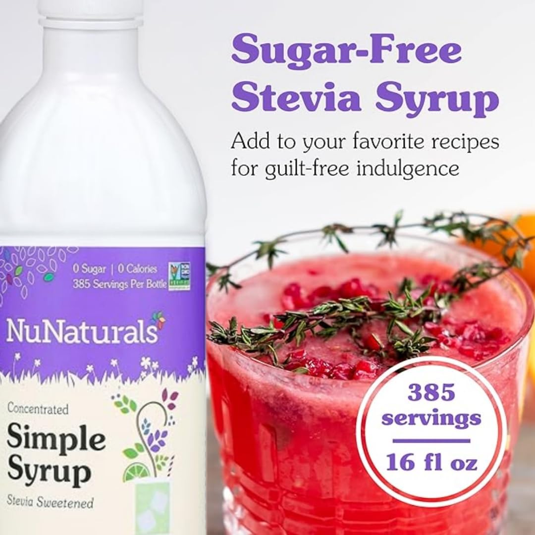 NuNaturals Stevia Simple Syrup, Sugar-Free Sweetener, Plant-Based Sugar Substitute, Zero Calorie, 16 oz