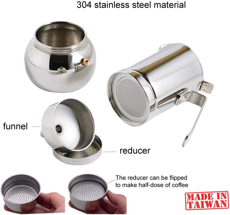 DÉBUT Stainless Steel Italian Espresso Coffee Maker Stovetop Moka Pot Greca Coffee Maker Latte Cappuccino Percolator, 8 Espresso Cup - 16.9 Oz