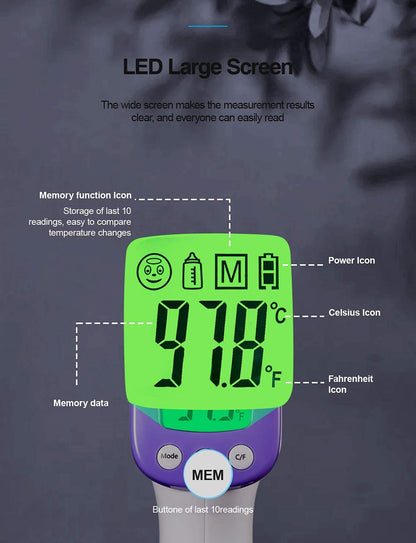 HUHETA Infrared Thermometer for Adults, Non Contact Forehead Thermometer with Fever Alarm, Accurate Reading and Memory Function, Body Temperature & Surface of Objects Use (Purple)