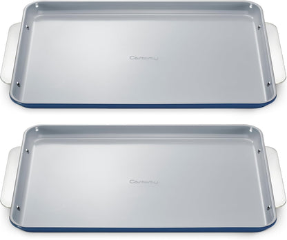 Caraway Non-Stick Ceramic Large Baking Sheet Duo - Naturally Slick Ceramic Coating - Non-Toxic, PTFE & PFOA Free - Perfect for Baking, Roasting, and More - Large (18" x 13") - Navy