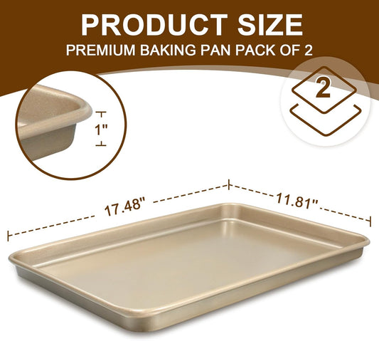 Baking Sheet Pan Set of 2, Wildone Commercial Cookie Sheets for Baking, Nonstick Carbon Steel Oven Tray Half Sheet Pan 17.5x12 Inch, Heavy Duty & Easy Clean