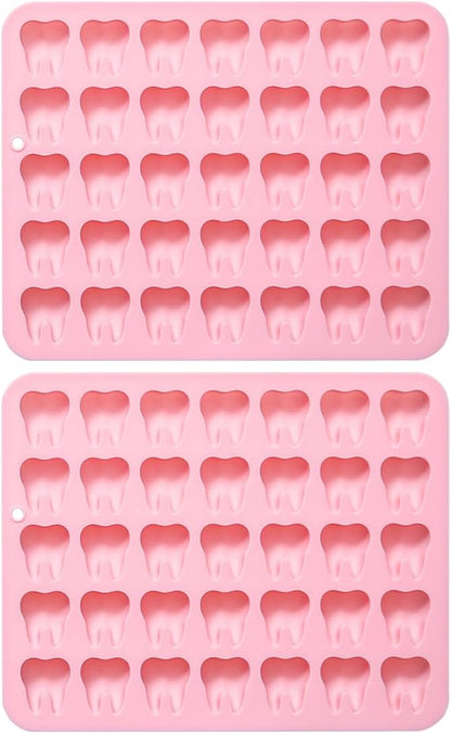 Unique Tooth Shape Candy, Chocolate Silicone Molds Set, 70 Cavity, Non Stick Mold for Gummy, Cupcake Topper, Snack, Biscuit, Handmade Diy, 2 Count, Pink