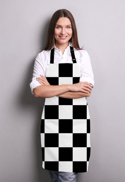 Black and White Art Design Checkered Bib Apron with Adjustable Neck for Men Women,Suitable for Home Kitchen Cooking Waitress Chef Grill Bistro Baking BBQ Apron