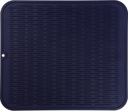 Silicone Dish Drying Mat for Multiple Usage,Easy clean,Eco-friendly,Heat-resistant Silicone Mat for Kitchen Counter or Sink,Refrigerator or Drawer Liner Navy Blue 2XL 24 inches x 18 inches