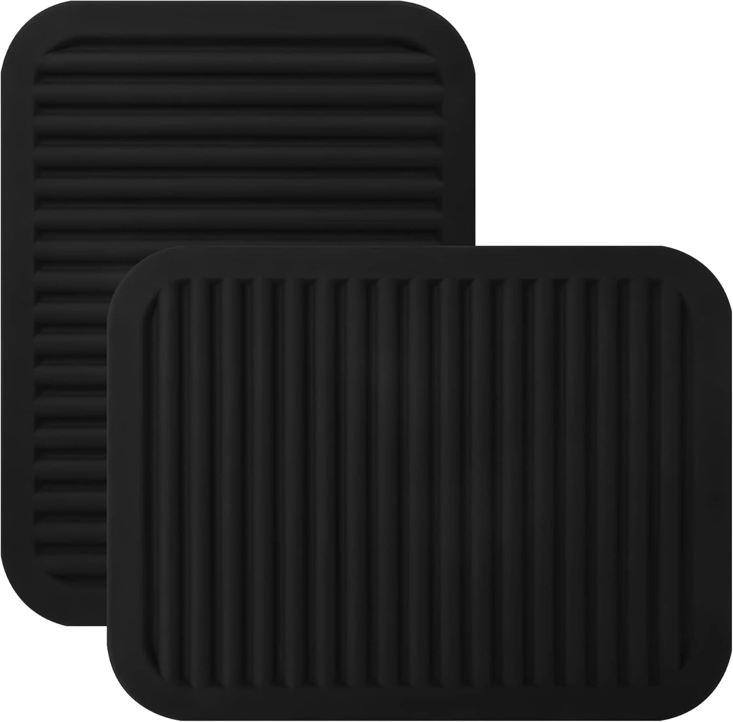 Trivets for Hot Pots and Pans, Large Black Silicone Trivets, Multi-Purpose Silicone Mat for Countertops, Heat Resistant, Set of 2