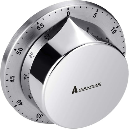 Kitchen Timer, Chef Cooking Timer Clock with Loud Alarm, No Batteries Required, 100% Mechanical - Magnetic Backing, Exquisite Stainless Steel Body - Countdown Reminder - Silver 1Pack