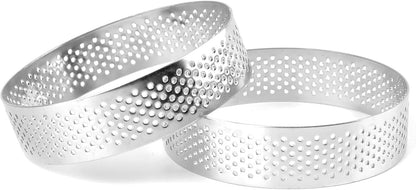 Frcctre 9 Pack 3.15 Inch 304 Stainless Steel Tart Rings, Heat-Resistant Perforated Nonstick Round Mousse Cake Rings Metal Crumpet Ring Pastry Mold Circle Tartlet