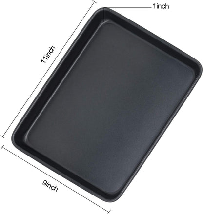 Toaster Oven Pans Set of 2, Shinsin 11-Inch Nonstick Baking Sheet Pans and Trays, 1/8 Thicker Replacement Small Baking Tray Accessories for Cookie, Non Toxic and Easy Clean and Diswasher Safe,Black
