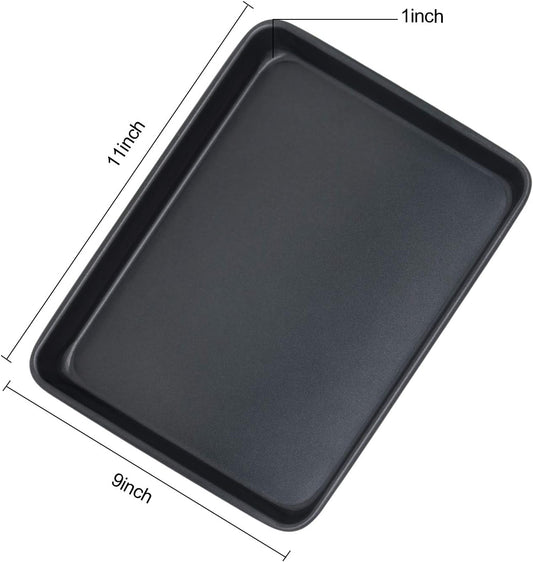 Toaster Oven Pans Set of 2, Shinsin 11-Inch Nonstick Baking Sheet Pans and Trays, 1/8 Thicker Replacement Small Baking Tray Accessories for Cookie, Non Toxic and Easy Clean and Diswasher Safe,Black