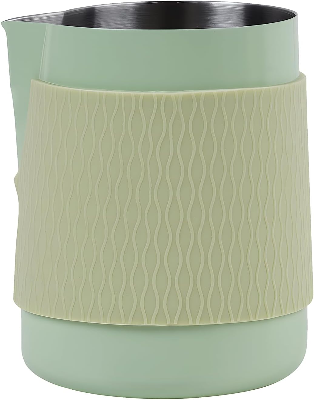 IKAPE Espresso Milk Pitcher, 15.04/450ml Milk Frothing Jug without Handle, Espresso Steaming Pitcher with Sharp Spout for Espresso Barista Tool(light green)