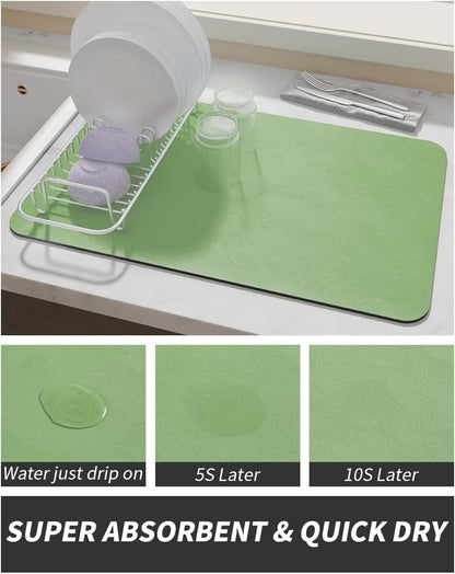 AMOAMI Coffee Mat - Hide Stain Rubber Backed Absorbent Dish Drying Mat for Kitchen Counter - Fits Under Coffee Maker or Machine