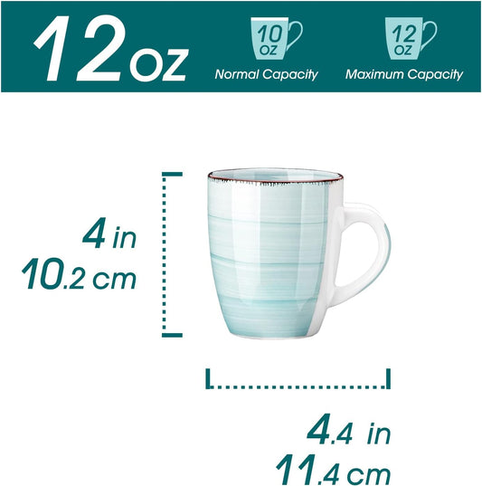 vancasso Bonita 12 Oz Coffee Mugs Set of 6, Ceramic Coffee Cups for Cappuccino, Latte, Tea, Cocoa, Cool Color