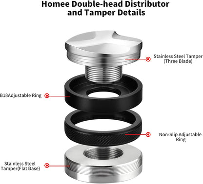 58mm Espresso Distributor & Tamper, Coffee Distributor Adjustable Height, Coffee Leveler Fits with Two-in-one Double-head and Flat-bottom Three Leaf for Macaroons
