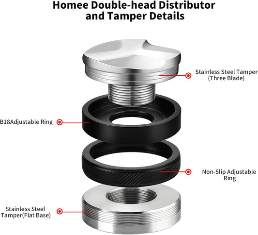 58mm Espresso Distributor & Tamper, Coffee Distributor Adjustable Height, Coffee Leveler Fits with Two-in-one Double-head and Flat-bottom Three Leaf for Macaroons