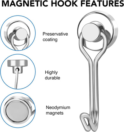 LOVIMAG Hooks, 30lbs+ Magnetic Magnet Hook 2025 Cruise Cabin Ship Essentials Heavy Duty Strong Refrigerator Fridge Hanging for Classroom Beach Vacation Kitchen Grills Home Mug Hanger (12 Pack), Silver