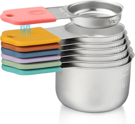 Magnetic Measuring Cups Set 7 Stainless Steel Stackable Nesting Measuring Cups for Measuring Dry and Liquid Ingredients