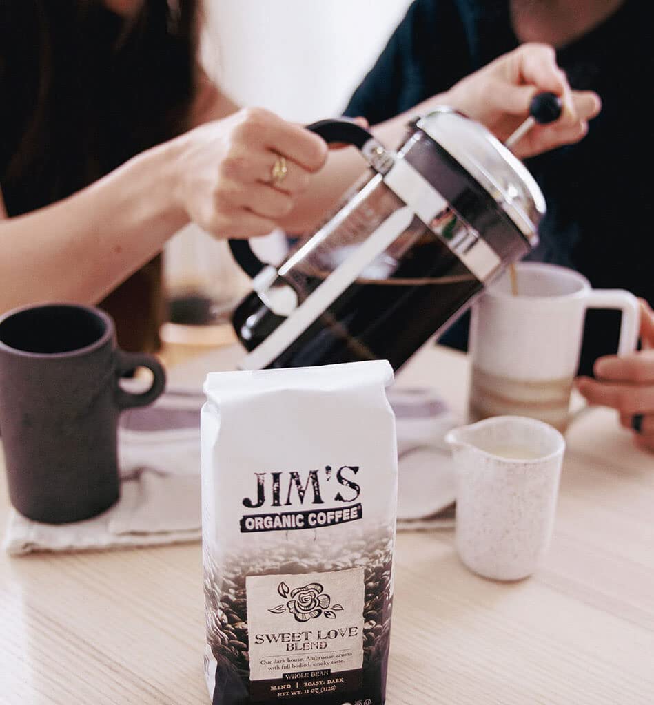 Jim’s Organic Coffee Sweet Love Blend, Dark Roast, Whole Bean, 5 Pound