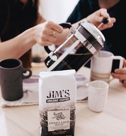 Jim’s Organic Coffee – Sweet Love Blend – Ground - Dark Roast, Bold 11 oz Bag - Certified Organic, Regeneratively Grown, Ethically Traded, Shade Grown Coffee