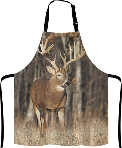 Deer Grass Hunting Bib Apron with Adjustable Neck for Men Women,Suitable for Home Kitchen Cooking Waitress Chef Grill Bistro Baking BBQ Apron