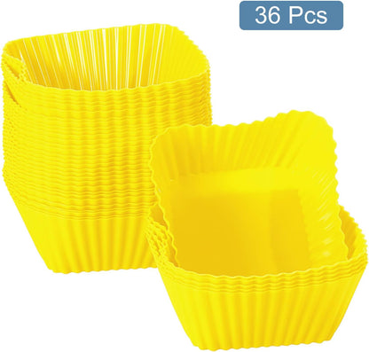 uxcell 36Pcs Silicone Cupcake Baking Cups, Silicone Muffins Liners Non-Stick Square Baking Cups, for Cooking Eggs Baking Muffins and Make a Cake(Yellow)