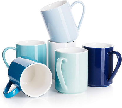 Sweese Coffee Mug, Porcelain 11 Oz Coffee Mugs Set of 6, Ceramic Coffee Cups with Handle for Coffee, Tea, Cocoa and Mulled Drinks - Multicolor, Cool Assorted Colors