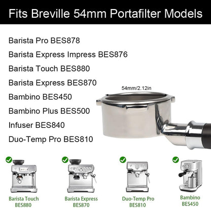 Bottomless Portafilter 54mm Compatible for Breville Barista Express, Pro, Touch, and Impress | Bonus Puck Screen | T Buckle Black Rosewood Handle