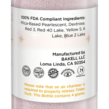 Bakell - Soft Rose Gold Tinker Dust (4g, 1x Mini Spray Pump) Edible Glitter for Food, Desserts, and Beverages!