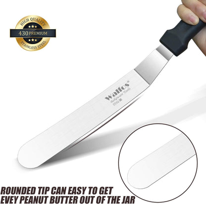 Walfos Icing Spatula, Stainless Steel Cake Spatula with Sturdy and Durable Handle Cake Decorating Spatula - Multi purpose Use for Home, Kitchen or Bakery (6” Angled + 8" Straight)…