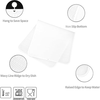 Silicone Dish Drying Mat for Multiple Usage,Easy clean,Eco-friendly,Heat-resistant Silicone Mat for Kitchen Counter or Sink,Refrigerator or Drawer Liner White 5XL 36inches x 18inches