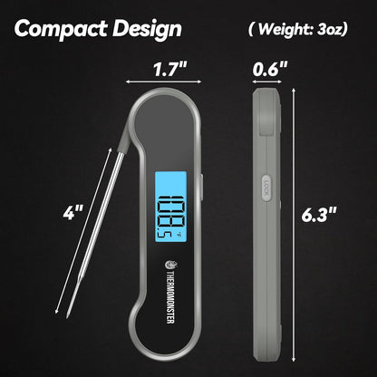 0.5 Sec Instant Read Meat Thermometer Digital with ±0.5℉ Precision, 100% Waterproof Auto Flip Bright LCD Screen, Motion Sensing Food Thermometer for Cooking Kitchen Oven Grill Candy BBQ, Grey
