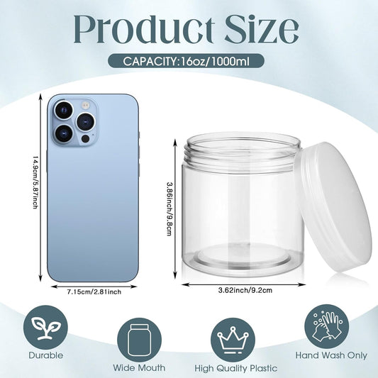 Patelai 4 Pieces Round Wide-mouth Leak Proof Plastic Container Jars with Lids for Travel Storage Makeup Beauty Products Face Creams Oils Salves Ointments DIY Making(16 Ounce,Clear)